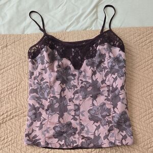 Ann Taylor Lace Trim Floral Camisole Silk